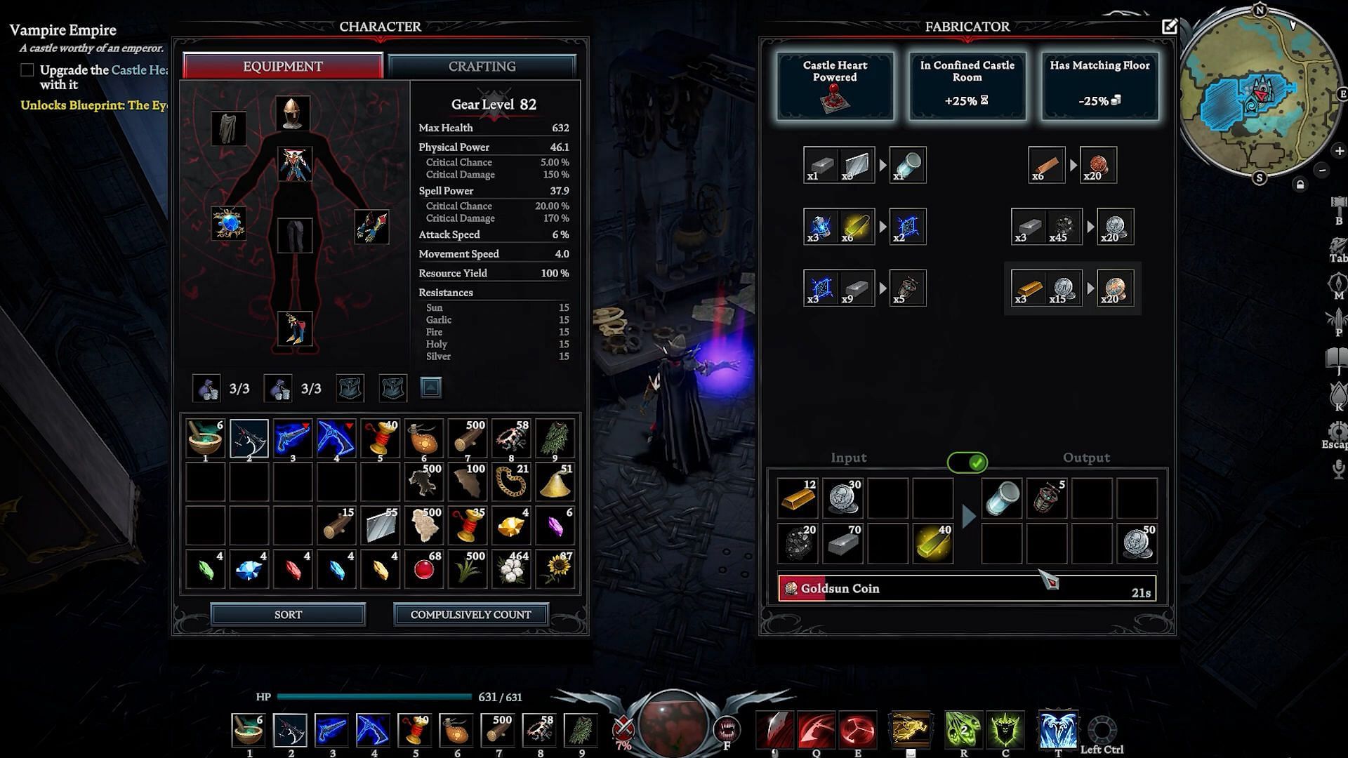 Crafting Gold Coin in the Fabricator (Image via Stunlock Studios)